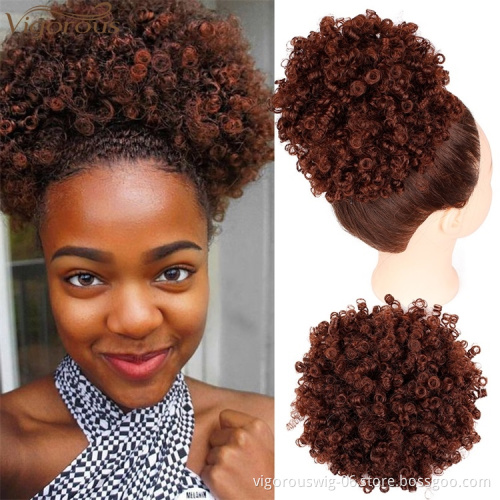 VigorousTop Quality Wholesale Synthetic Short Afro Kinky Hair Bun Drawstring Pony Tail Clip in Hair Extension on Puff Hair Bun